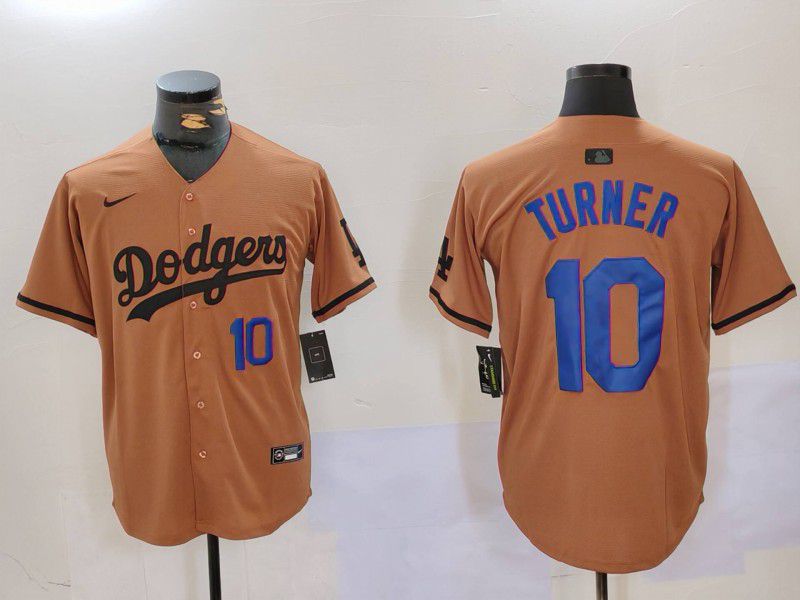 Men Los Angeles Dodgers #10 Turner army green joint name 2024 Nike MLB Jersey style 1->->